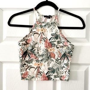 Palm floral print cropped top 🌿
